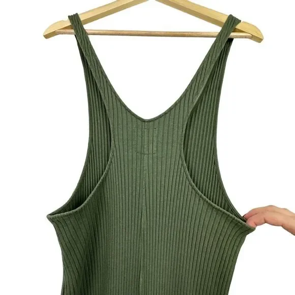 Fordays Renew Upcycled Rib Relaxing Romper Olive Green Jumpsuit - Picture 4 of 9